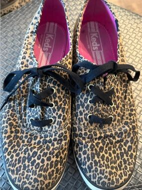 Keds Leopard Print Canvas Sneakers with Bright Pink Lining